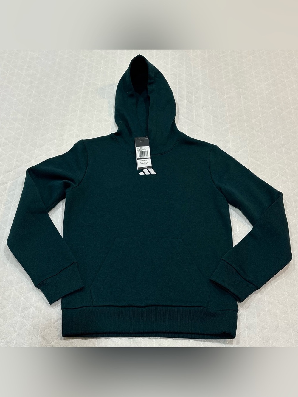 NWT Adidas 10/12 M Kid Pull Over Hoodie Green White Logo Sporty Athletic New